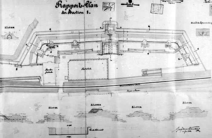 Bastion I (ok.1887r.) - na wale poprowadzona kolej obwodowa.